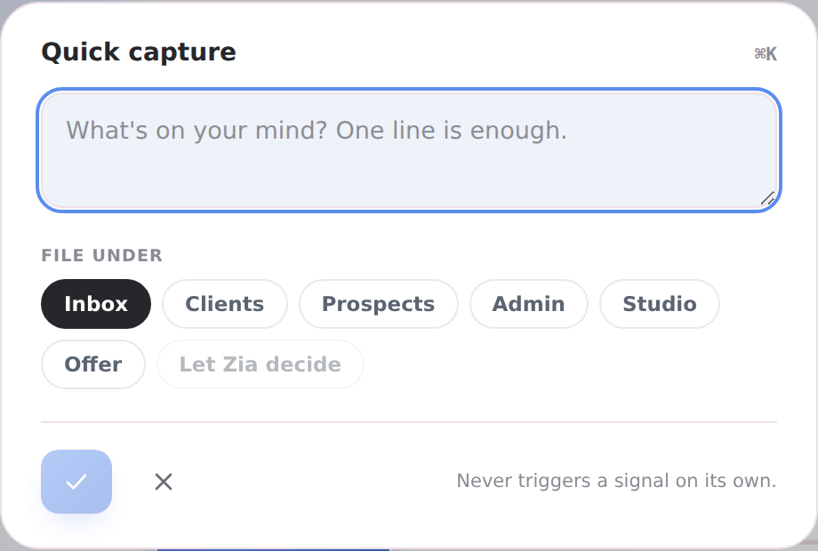 The quick capture box: one line of text, and where to file it